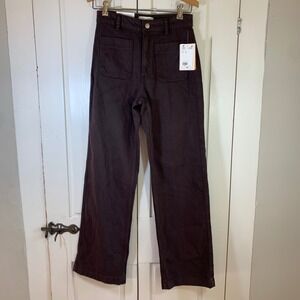 HM Womens Wide High Waist Pants Dark Brown Patch Pocket Denim Size 4 NEW